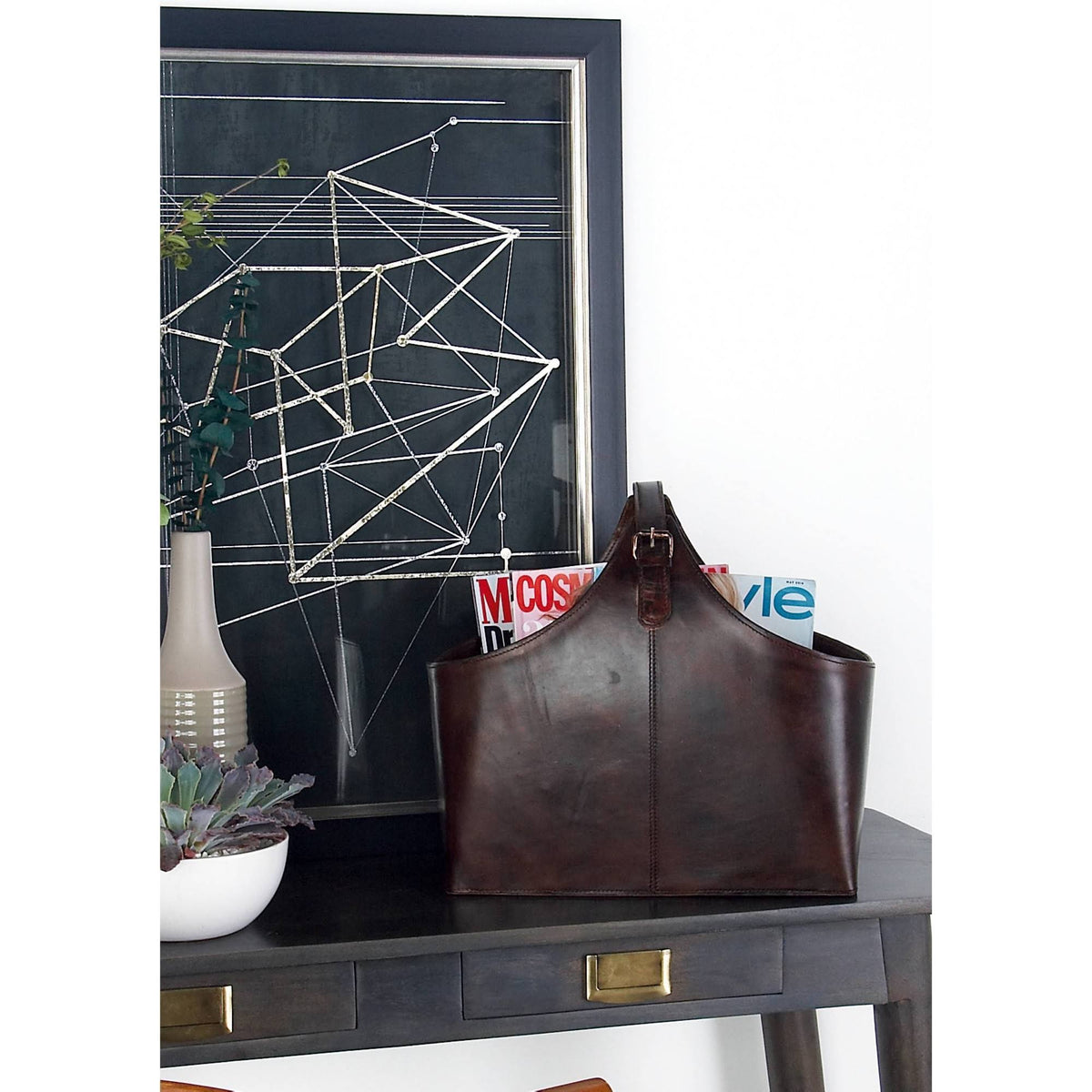 Brown Leather Magazine Holder N8173