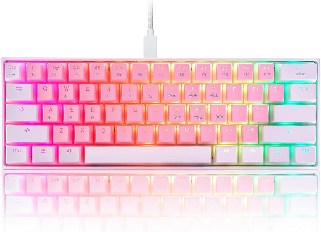 White Pink 60% Wired Mechanical Gaming Keyboard with RGB Backlit and Red Switch PBT Keycap F74389