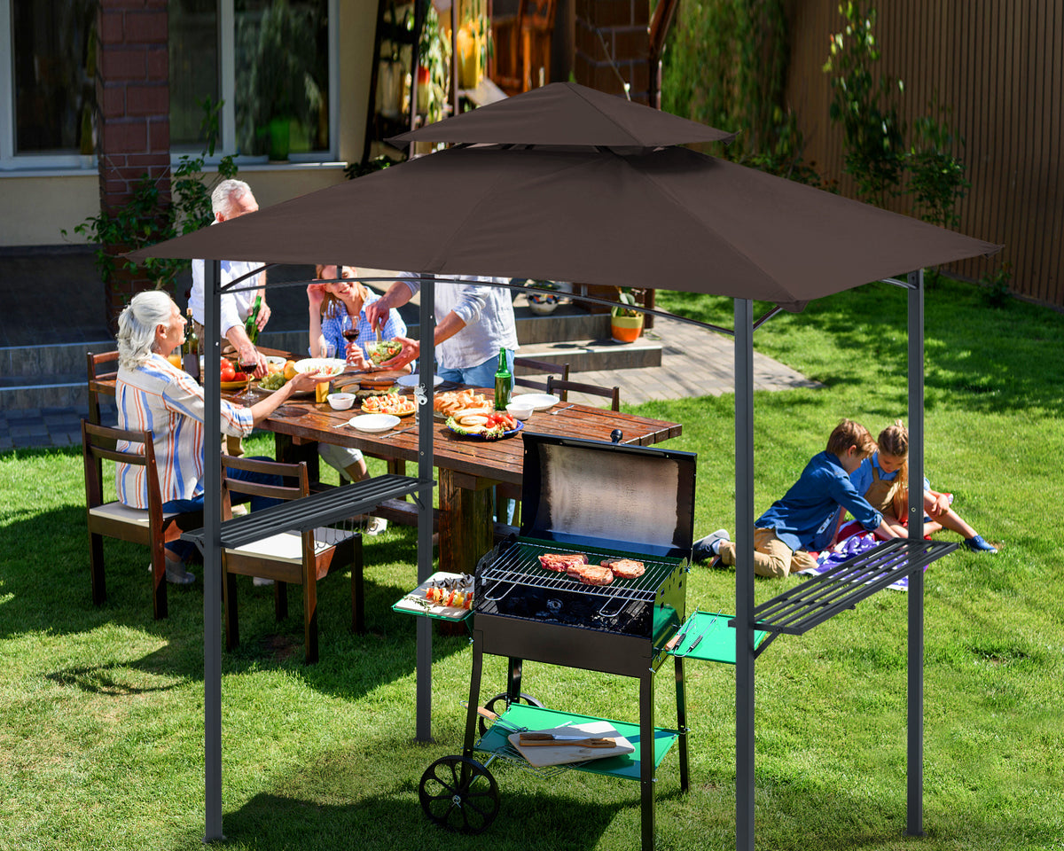 Brown Outdoor BBQ Grill Gazebo with LED Light X2790
