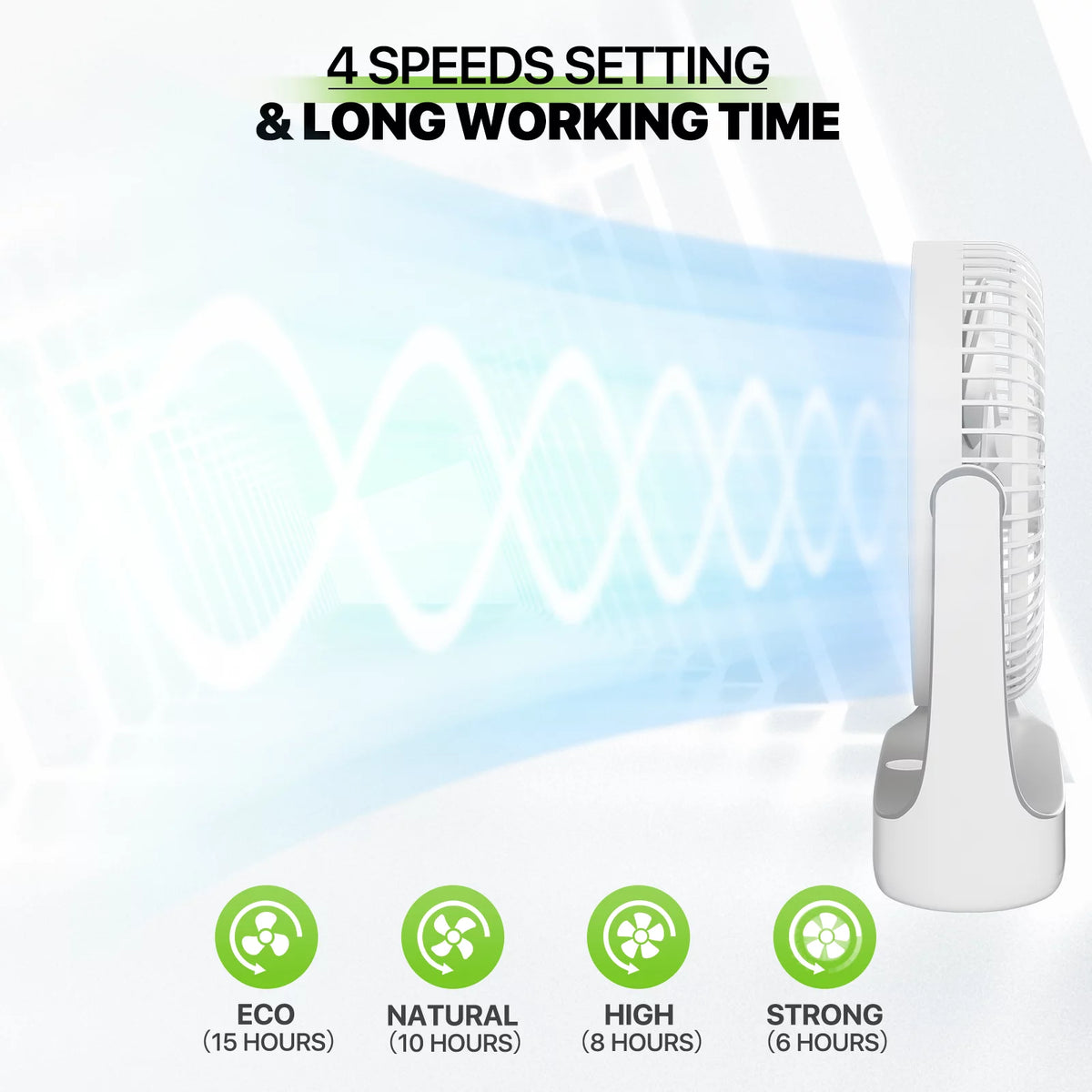 USB Desktop Fan, Rechargeable Wall Mounted Hanging Fan with LED Light, White Q98157