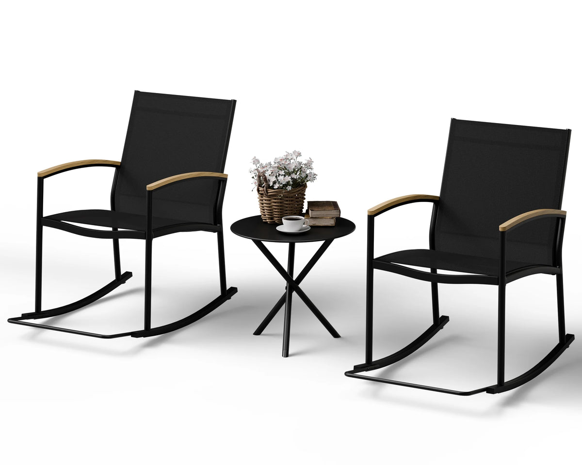 3 Pieces Patio Set Rocking Bistro Textilene Chair Black P704046
