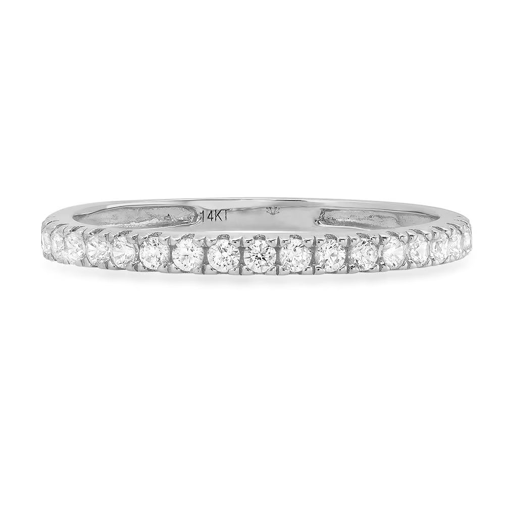 0.57 ct Round Cut Natural Diamond SI1-SI2 J-K Solid 14K White Gold Stackable Ring O1537