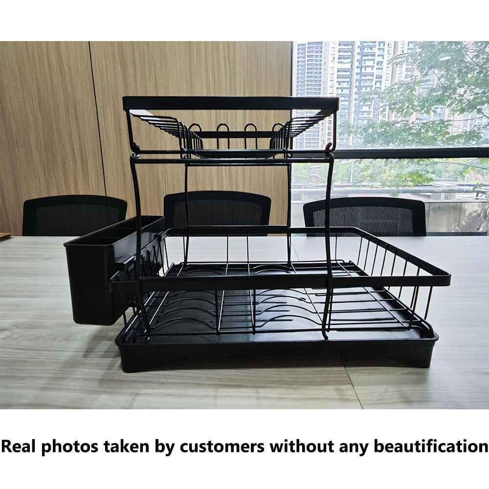 2 Tier Stainless Steel Dish Rack with Drainer A640