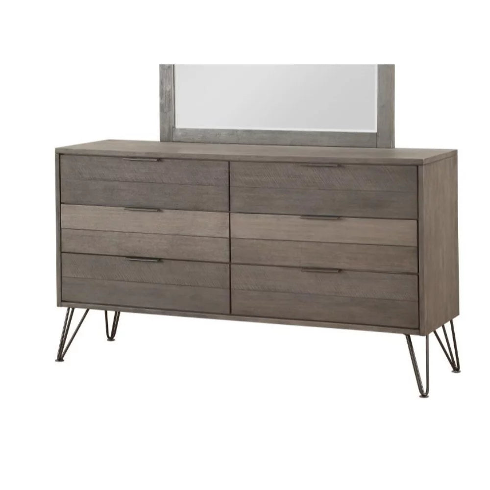 Grey Solid Wood Dresser with Metal Legs R661