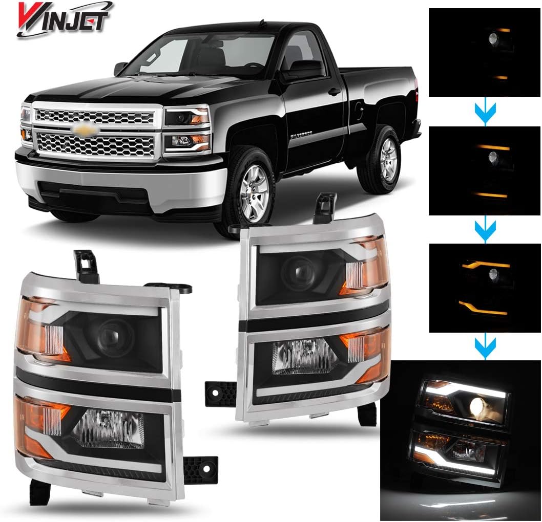 Black LED DRL Bar Projector Headlights D611