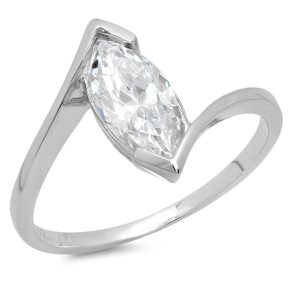 14k white gold marquise cut clear simulated diamond engagement ring size 9.75 S5233