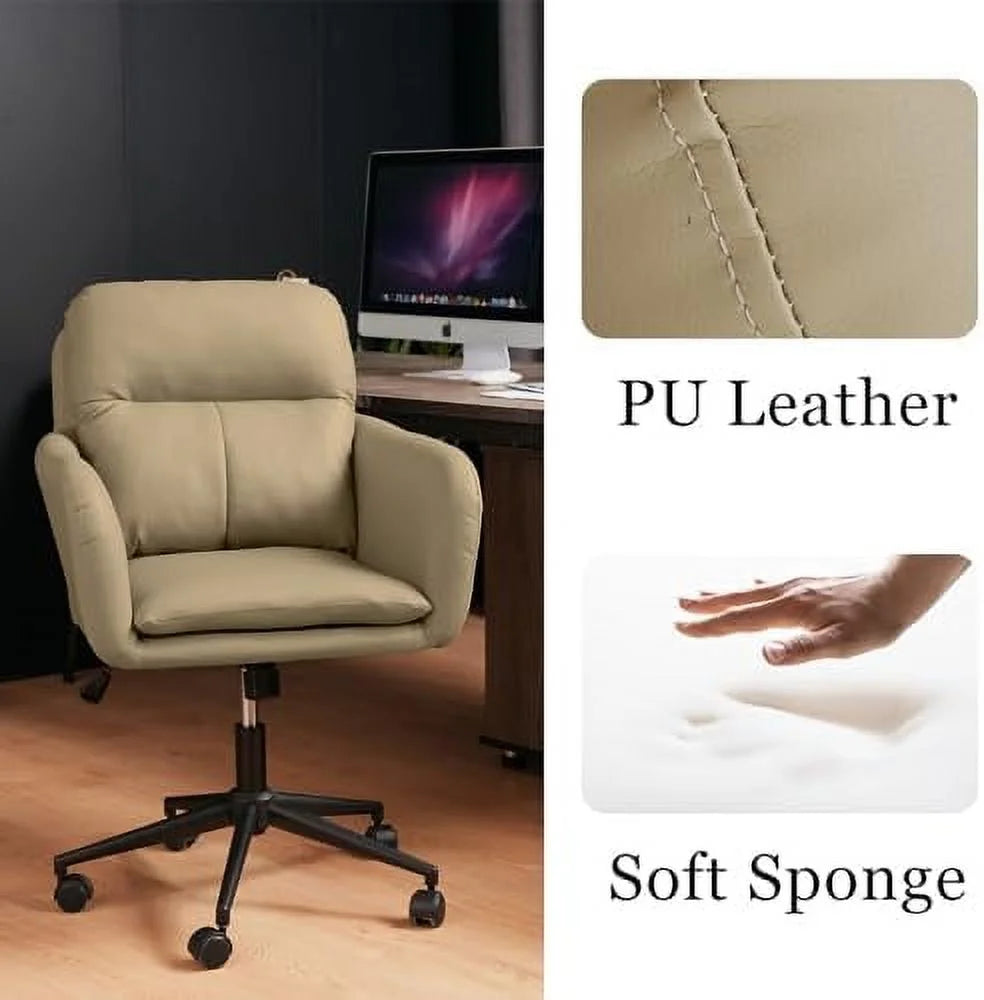 Light Grey PU Leather Office Chair with Pillow U349615