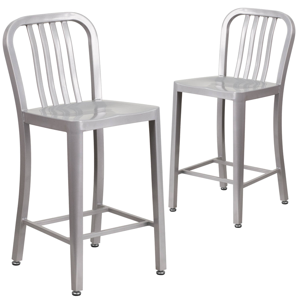 2 Pack Silver Metal Counter Height Stool I873
