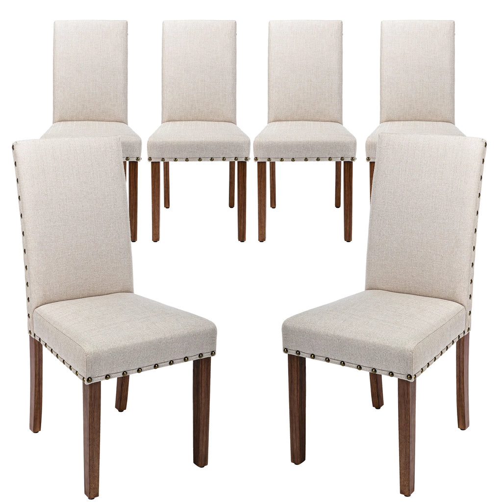 Beige Linen Solid Wood Parson Chair Set of 6 H1642