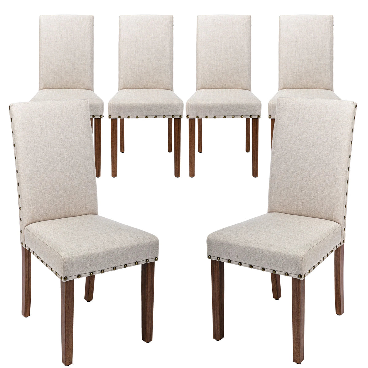 Beige Linen Solid Wood Parson Chair Set of 6 H1642