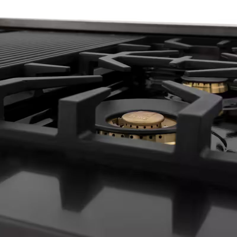 48 in. 7 Burner Gas Cooktop with Champagne Bronze Knobs in Black Stainless Steel P9209