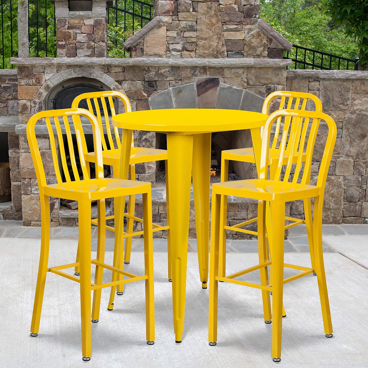Silver Metal Bar Table Set with 4 Stools R226