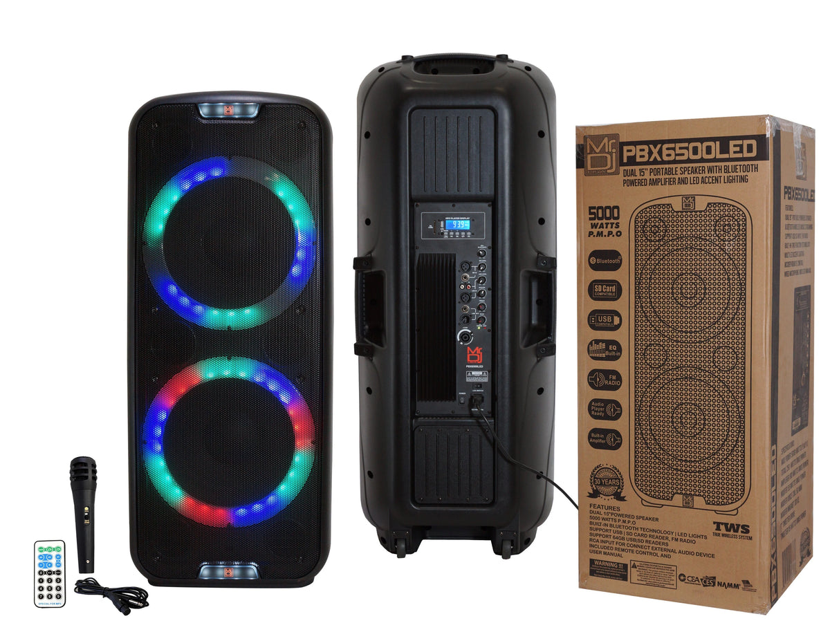 Dual 15” 3-Way Full-Range Powered and Passive DJ PA Bluetooth Loudspeaker W51085