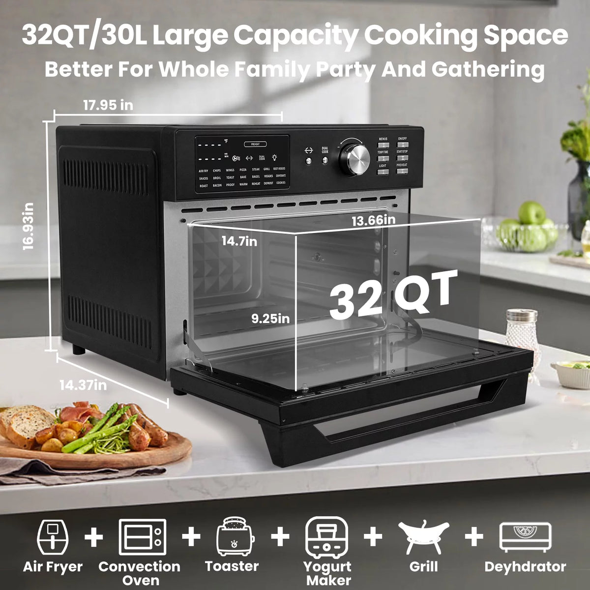 32QT 21 in 1 Air Fryer Toaster Oven Stainless Steel S56675