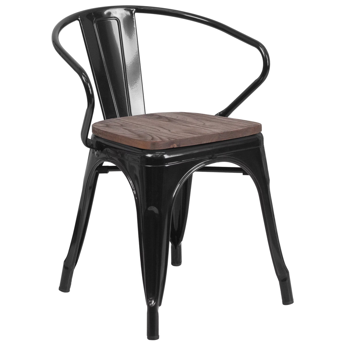 Black Metal Chair with Wood Seat and Arms A28022