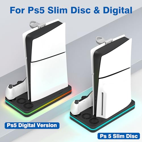 PS5 Slim Cooling Station with 2 Cooling Fan and 2 Controller Charging Station L518