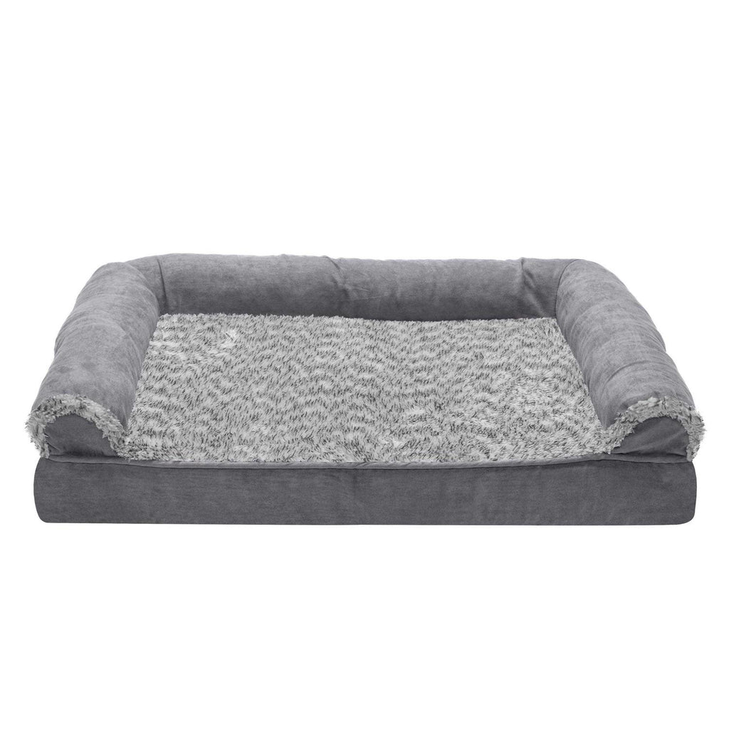 Two-Tone Faux Fur Suede Orthopedic Sofa Dog Bed U367050