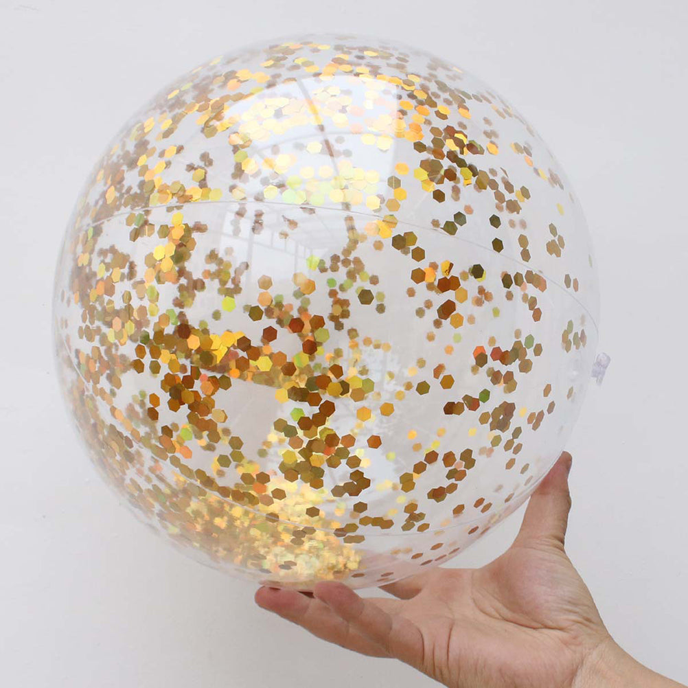 4 pcs Glitter Sequin Beach Balls Round Transparent PVC Balls Inflatable Ball Toys with Pumps U873745