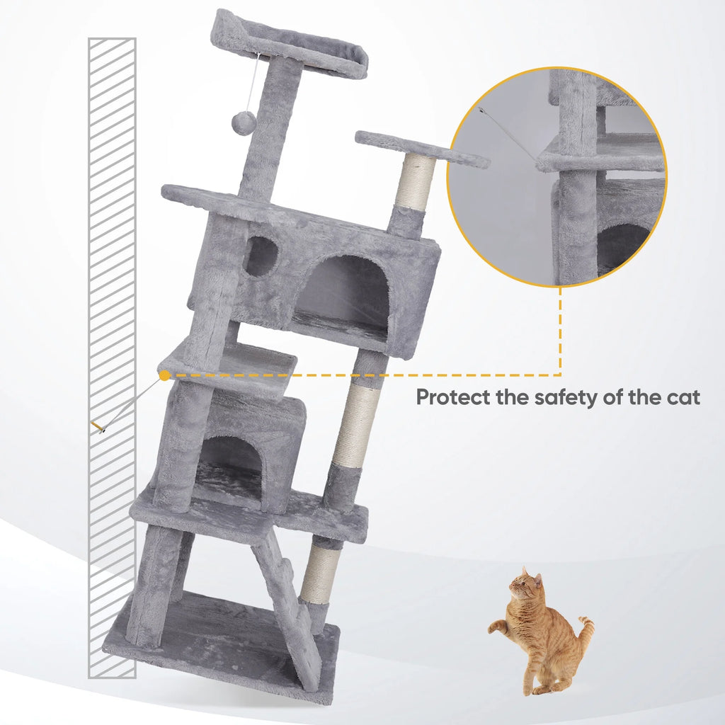 55-in Light Gray Cat Tree & Scratching Post Tower D3452