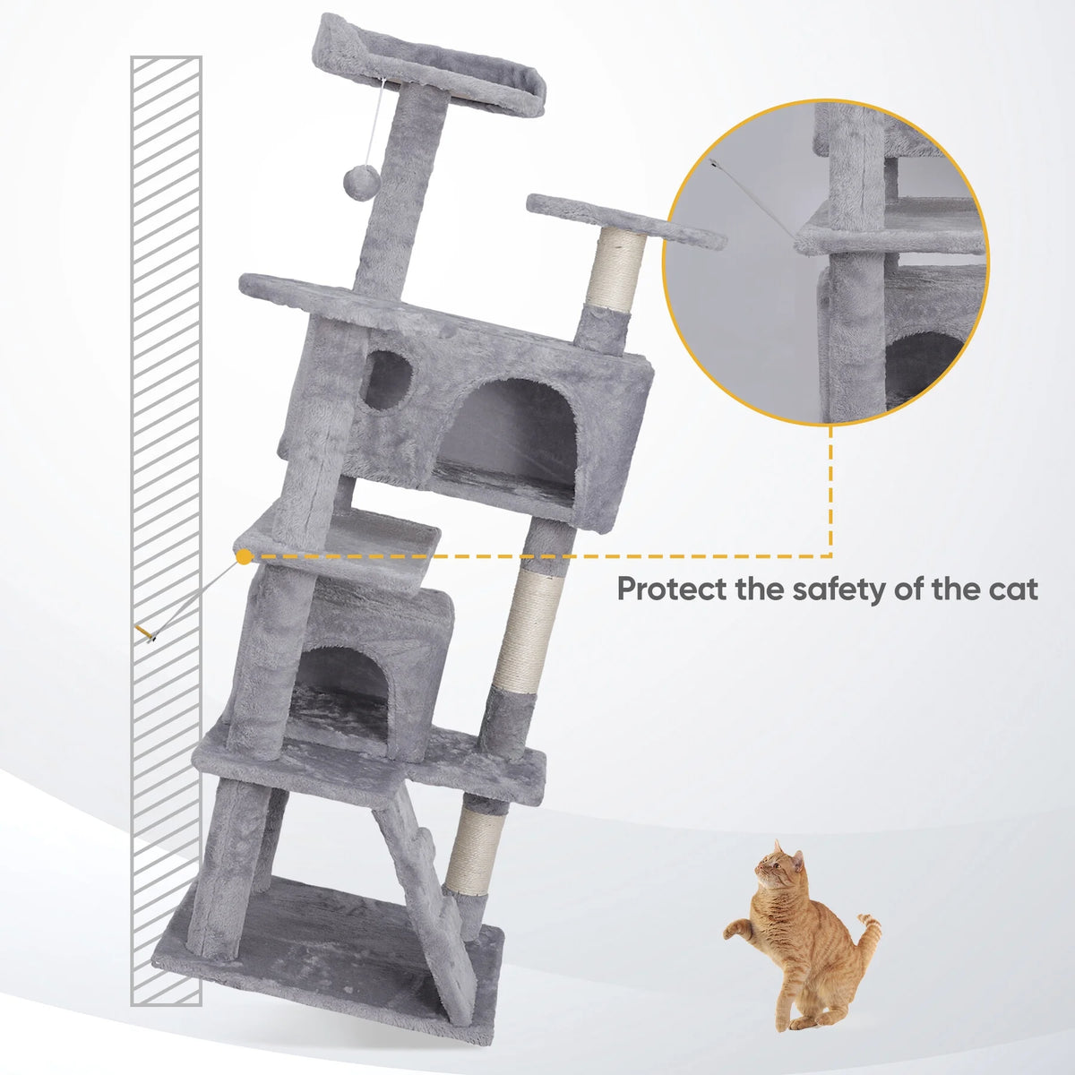 55-in Light Gray Cat Tree & Scratching Post Tower D3452