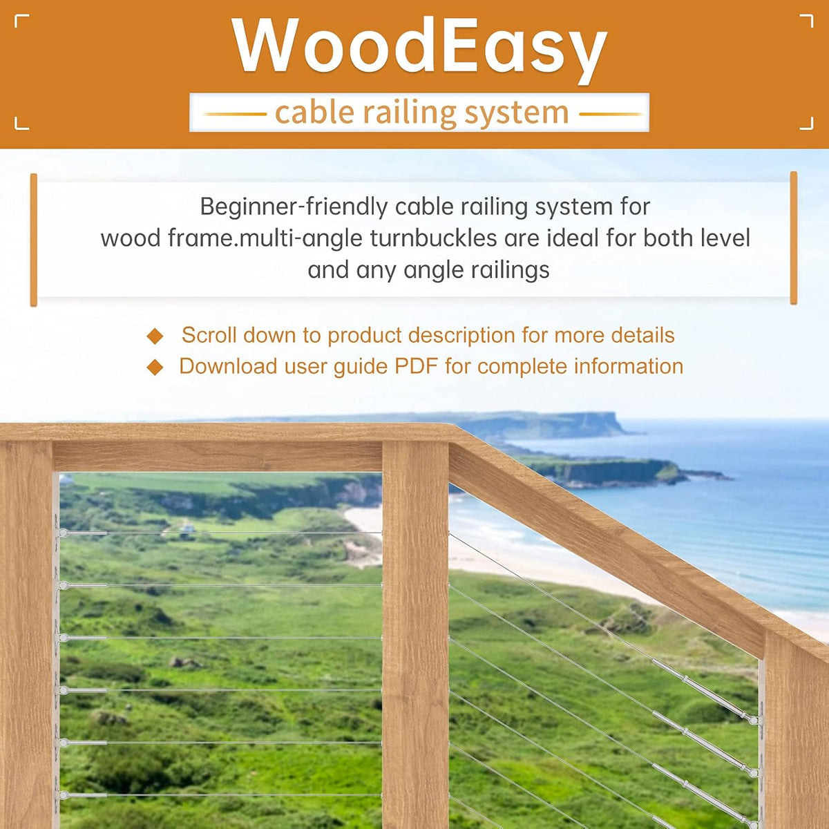 Black Stainless Steel Cable Railing Kit Hardware for 1/8 Wire Rope Wood Posts T316 Marine Grade D566286