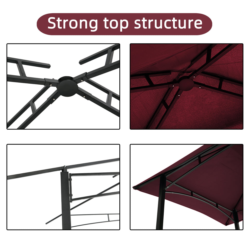 Burgundy Steel Frame Outdoor Grill Gazebo with Canopy H60898