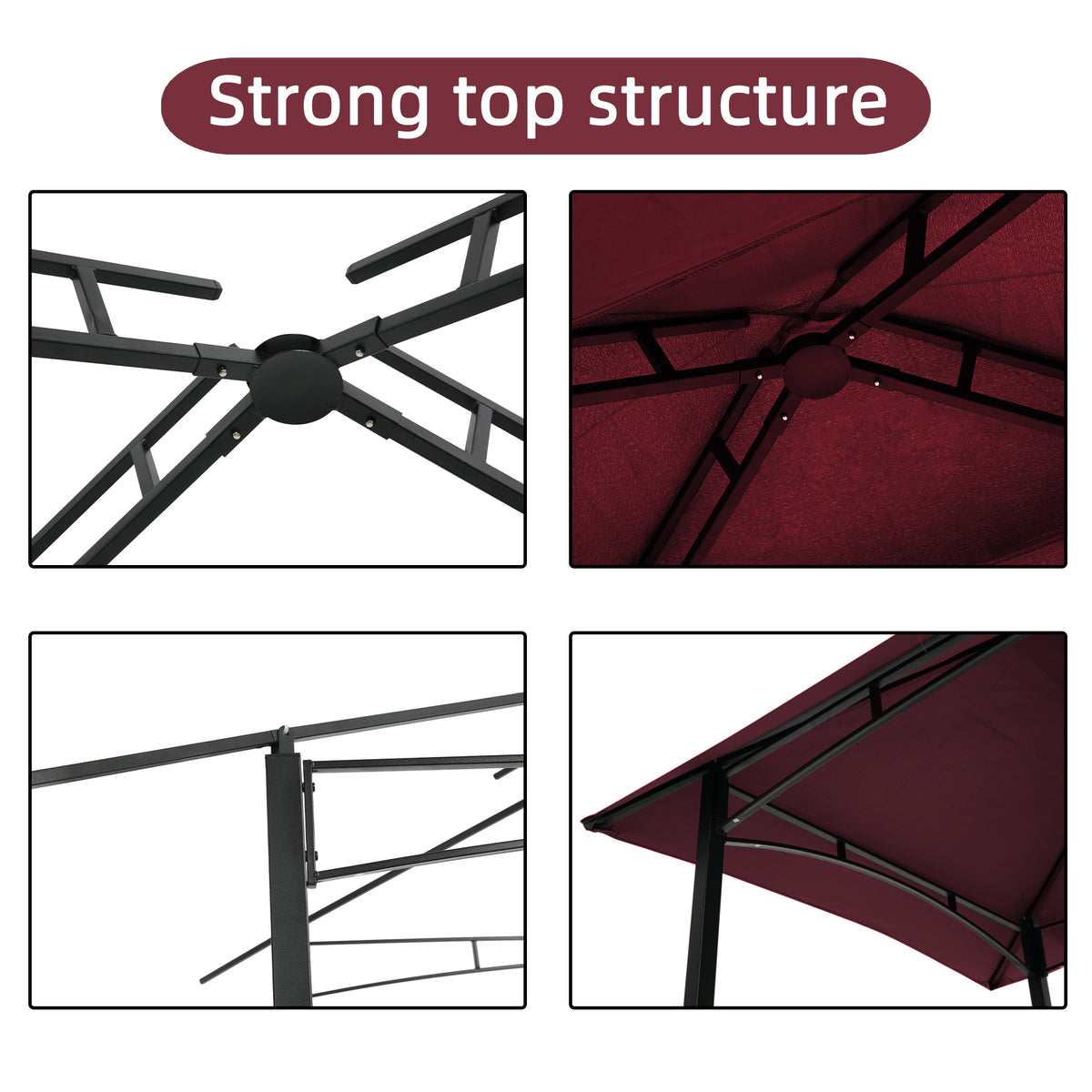Burgundy Steel Frame Outdoor Grill Gazebo with Canopy H60898