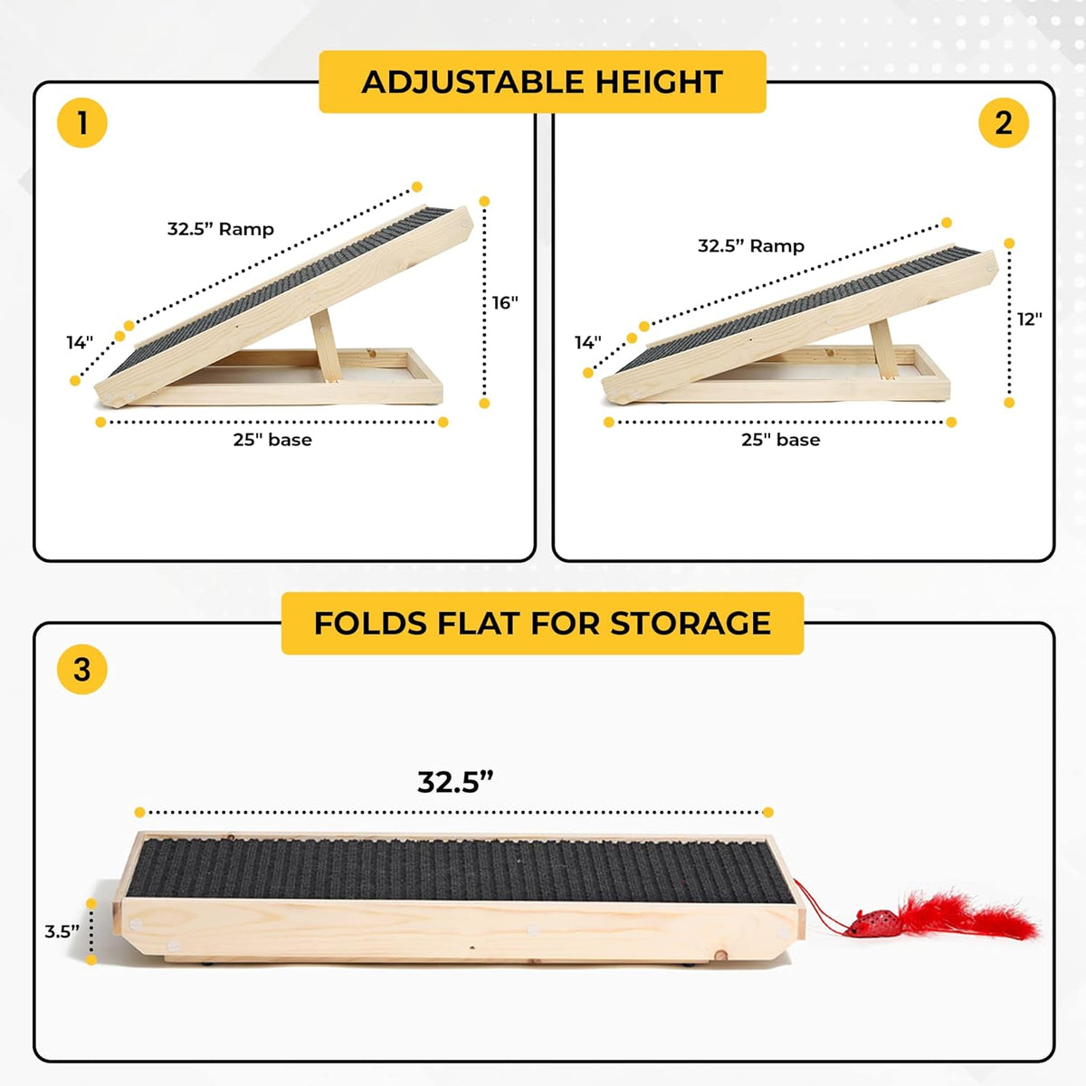2-in-1 Cat Ramp & Cat Scratcher with Replaceable Carpet & Adjustable Height A266690