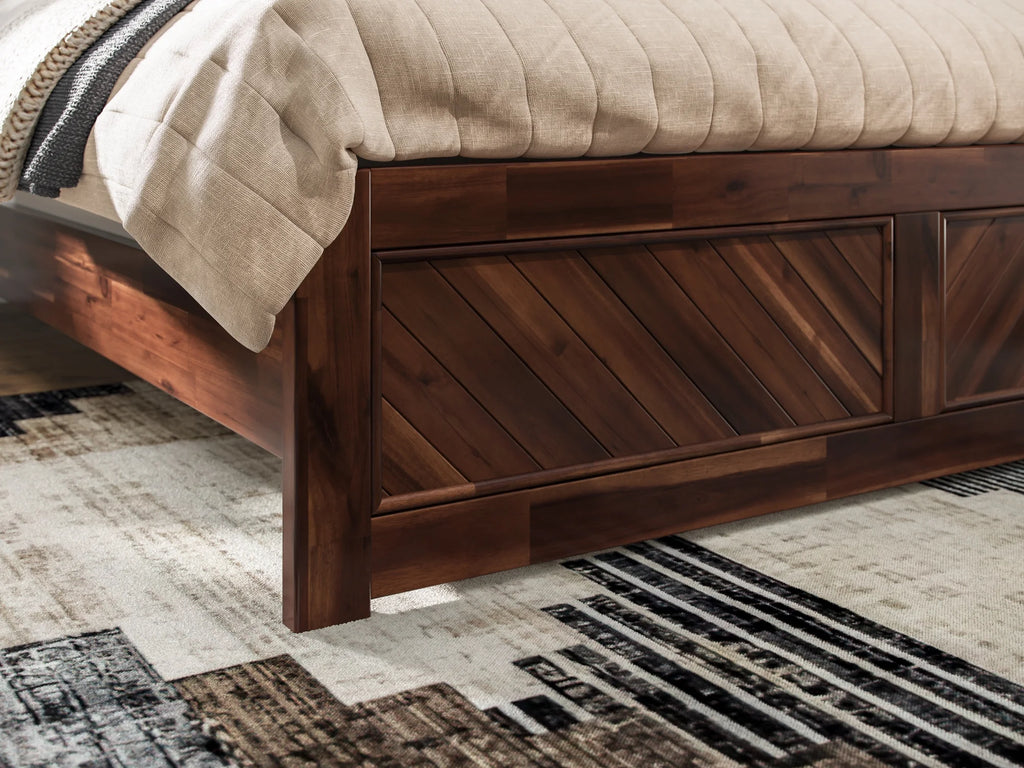 Queen Solid Wood Low Profile Platform Bed with Footboard, Walnut P51953