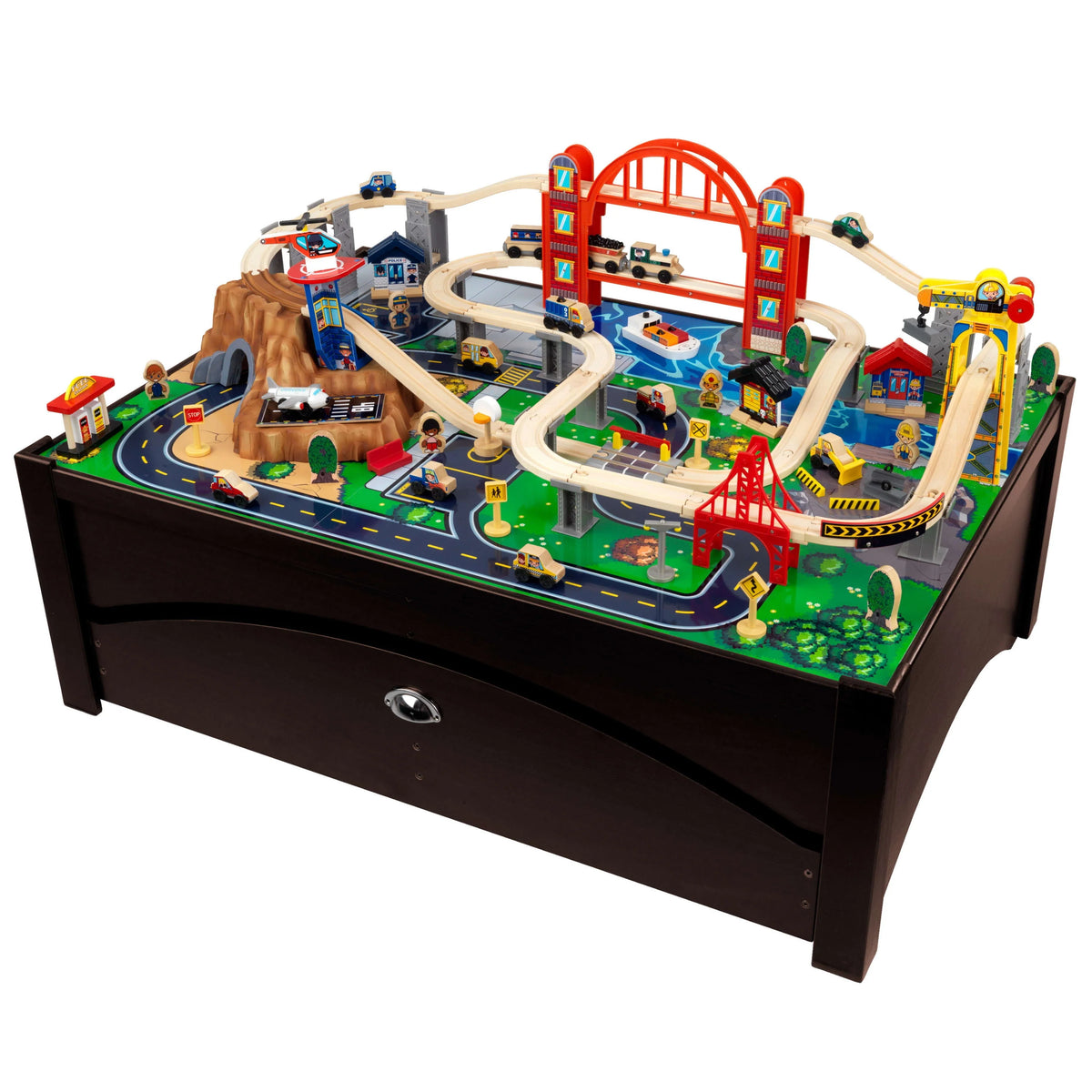 Wooden Train Set and Train Table with 100 Accessories X253
