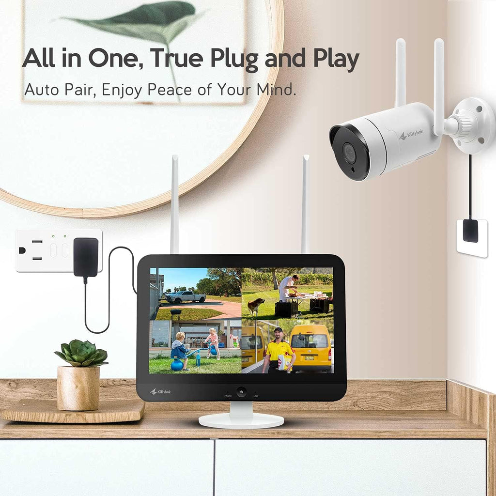 2K Wireless Security Camera System with 12 HD Monitor, 4Pcs 3MP Cameras F2281