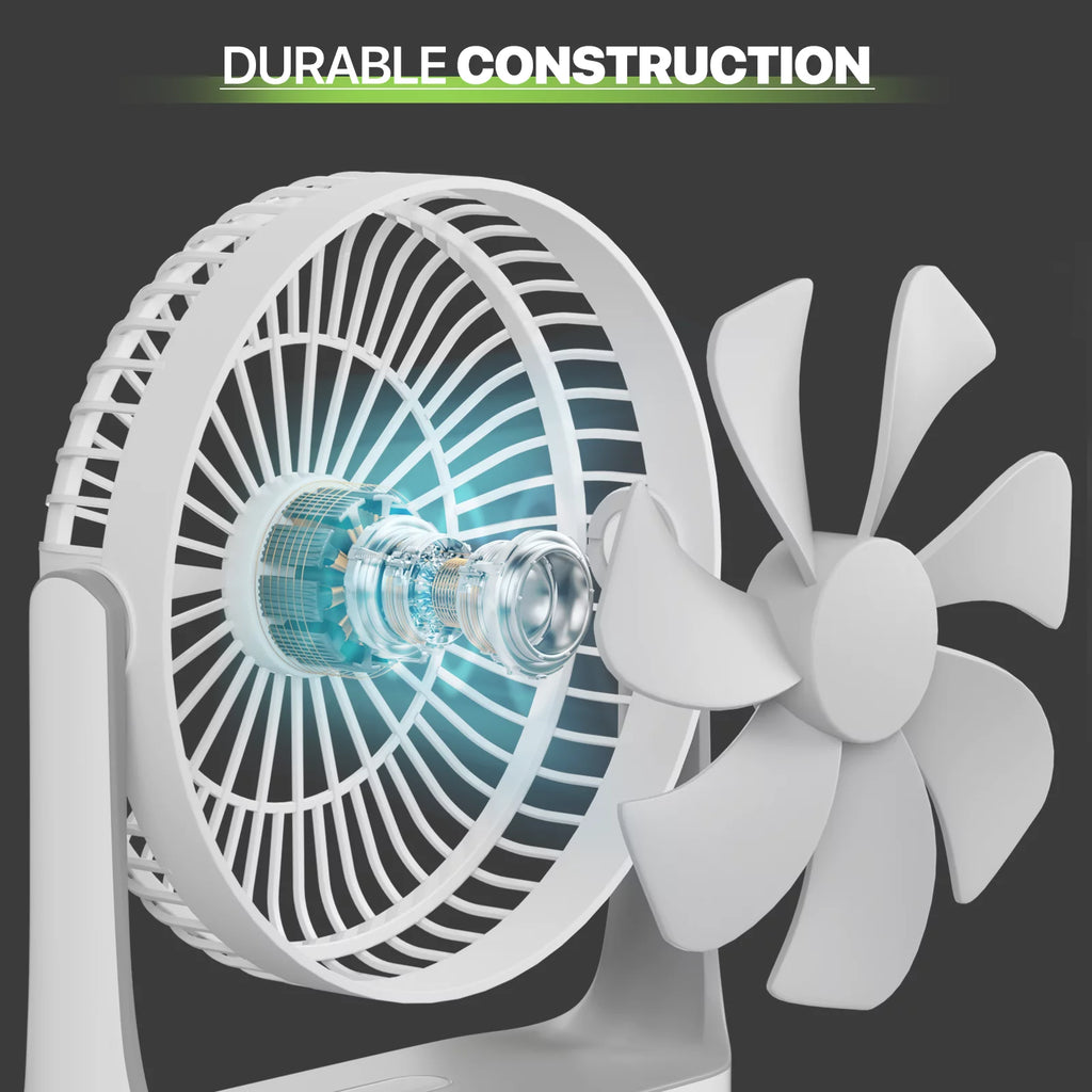 USB Desktop Fan, Rechargeable Wall Mounted Hanging Fan with LED Light, White Q98157