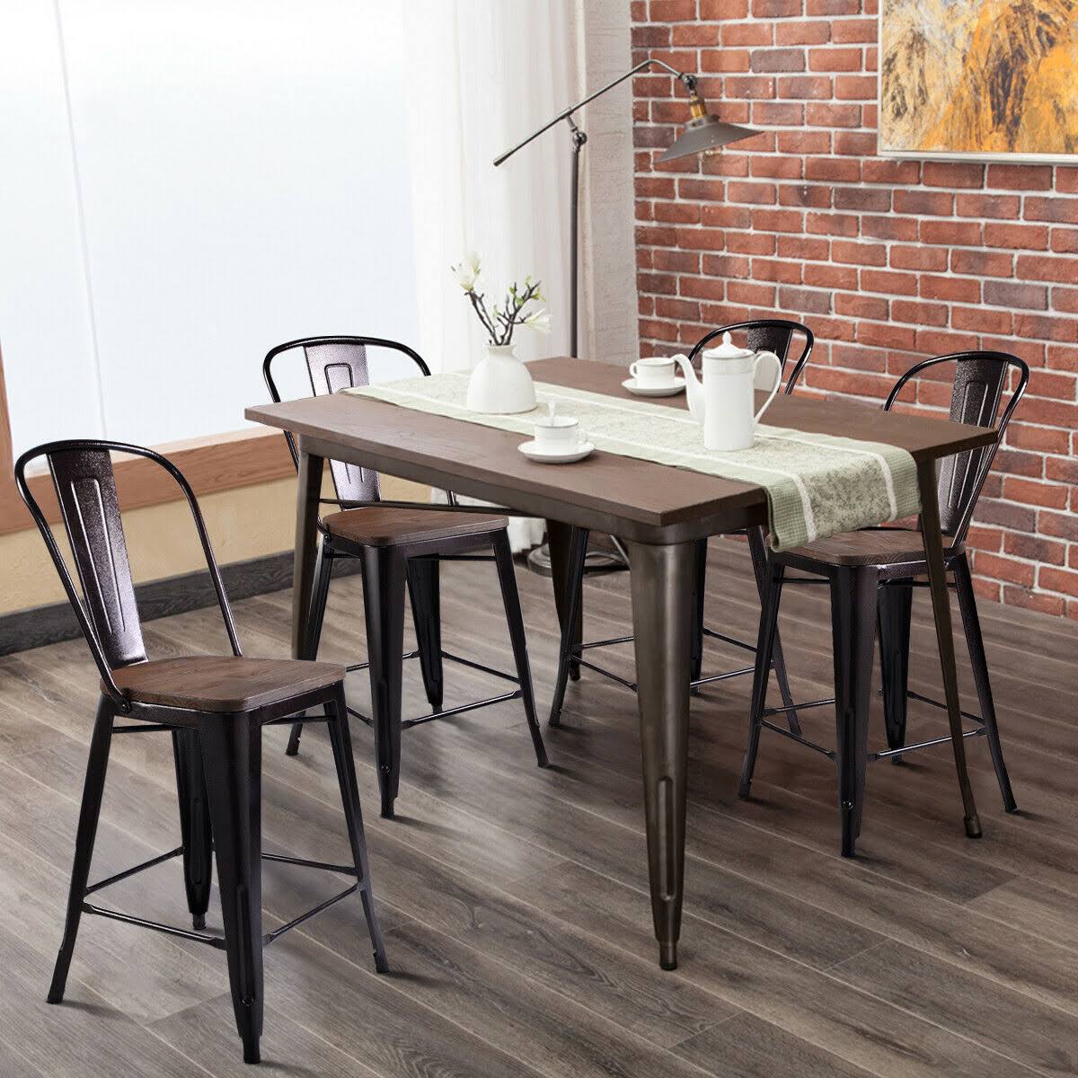 Copper Set of 4 Metal Wood Counter Stool Bar Chairs G260