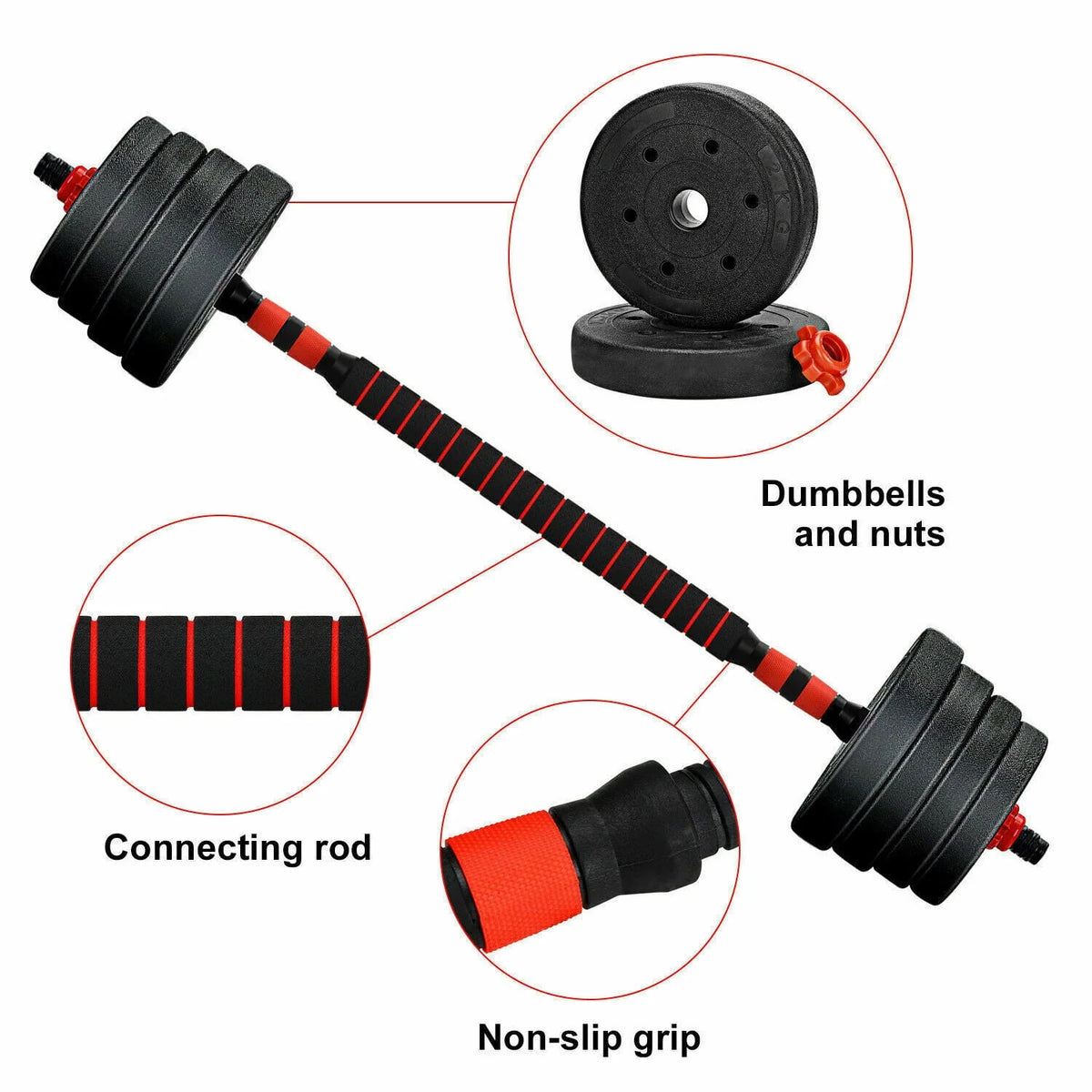 66LB 2 in 1 Adjustable Dumbbell Set with Connecting Rod X421