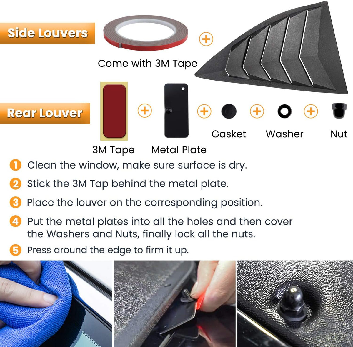 Matte Black Rear Side Window Louvers Sun Shade Cover for Chevrolet Camaro 2016-2021 U9648