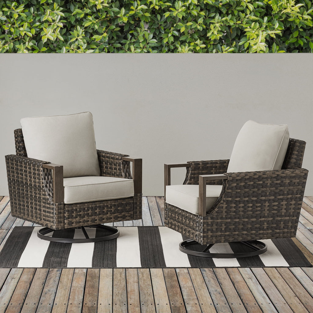 Brown 4 Piece Steel Conversation Set with 2 Swivel Rocker V966