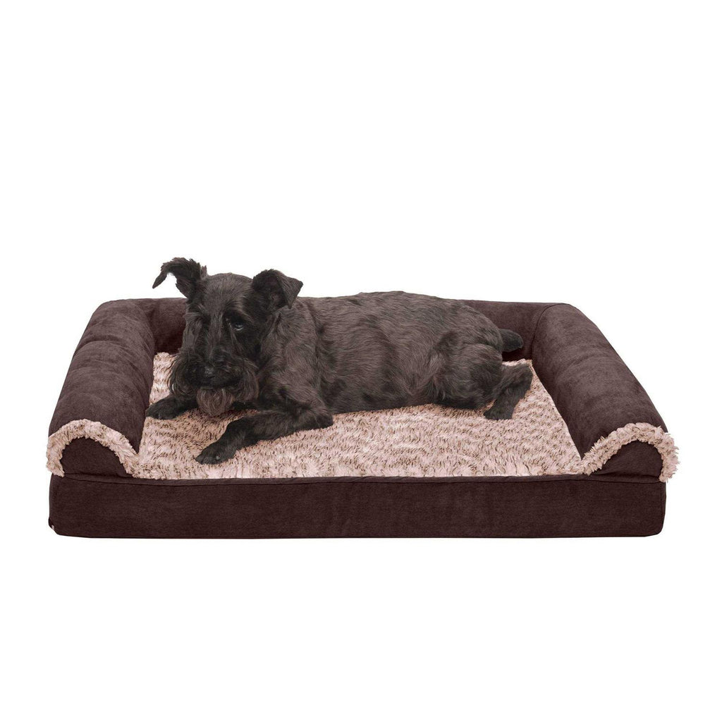 Two-Tone Faux Fur Suede Orthopedic Sofa Dog Bed U367050