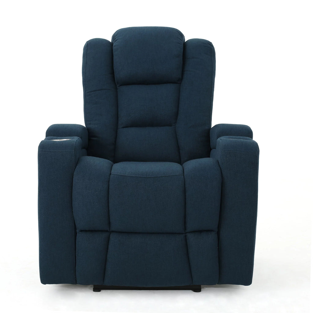 Navy Blue Tufted Fabric Power Recliner A589296