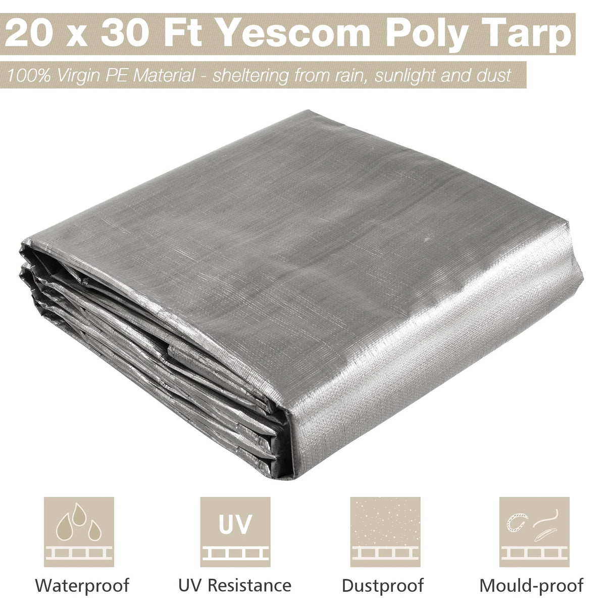 20x30' 14 Mil Heavy Duty Reinforced Poly Tarp Waterproof Cover R418