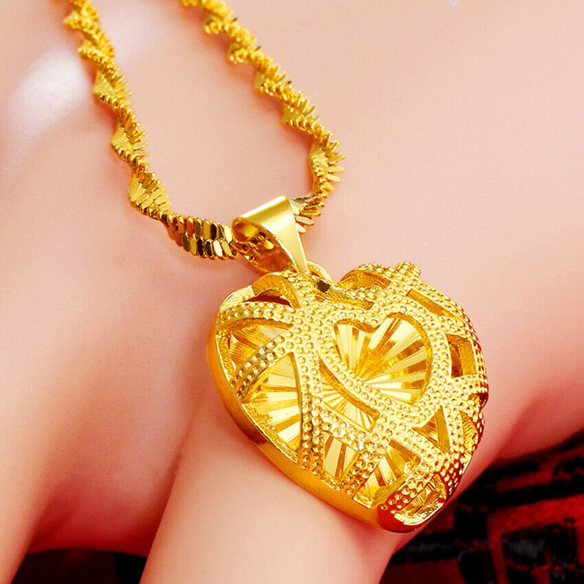 18k Yellow Gold Filled Over Sterling Silver Heart Chain Pendant Necklace Z722571