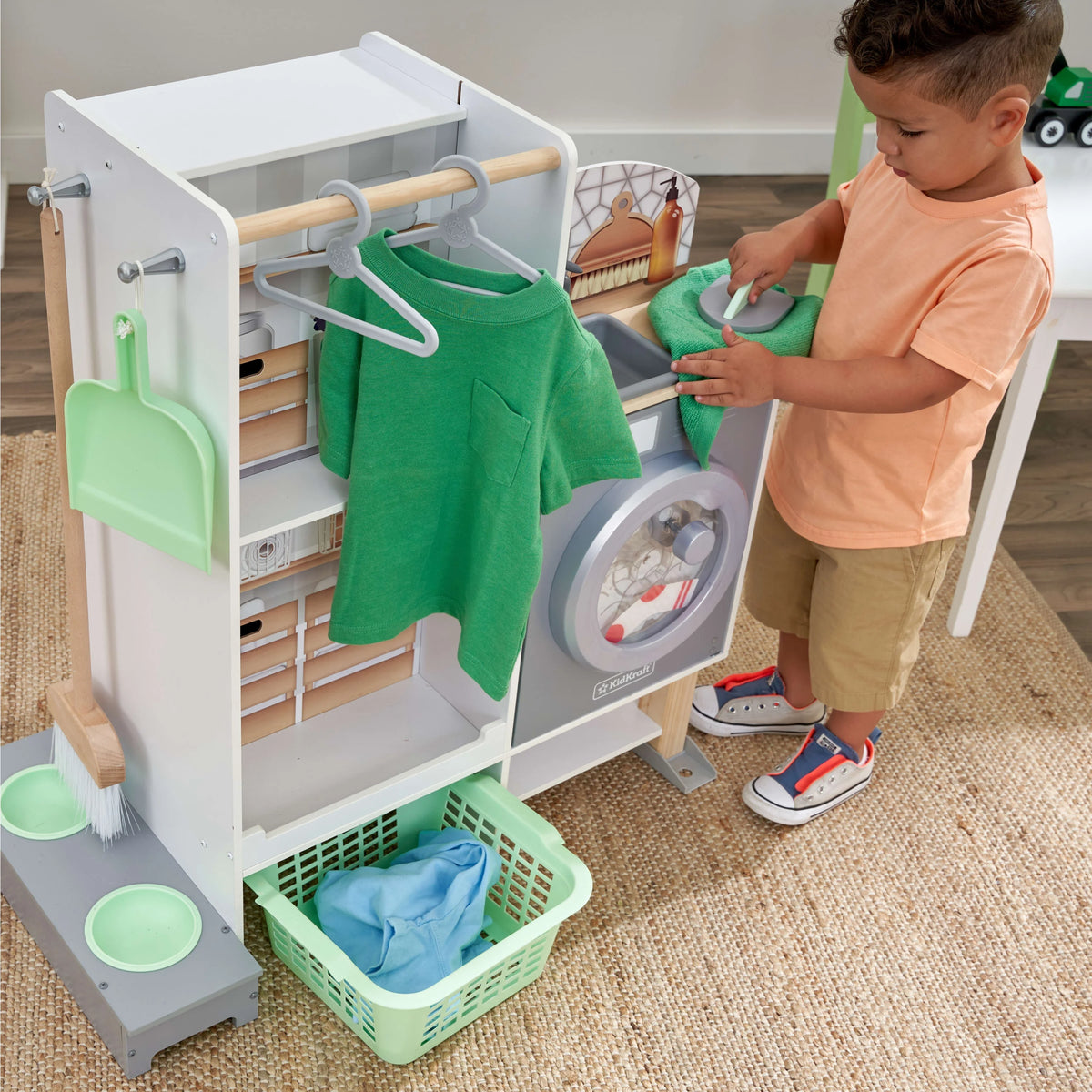 Wooden 2-in-1 Kitchen & Laundry Play Set with 10 Accessories X1988