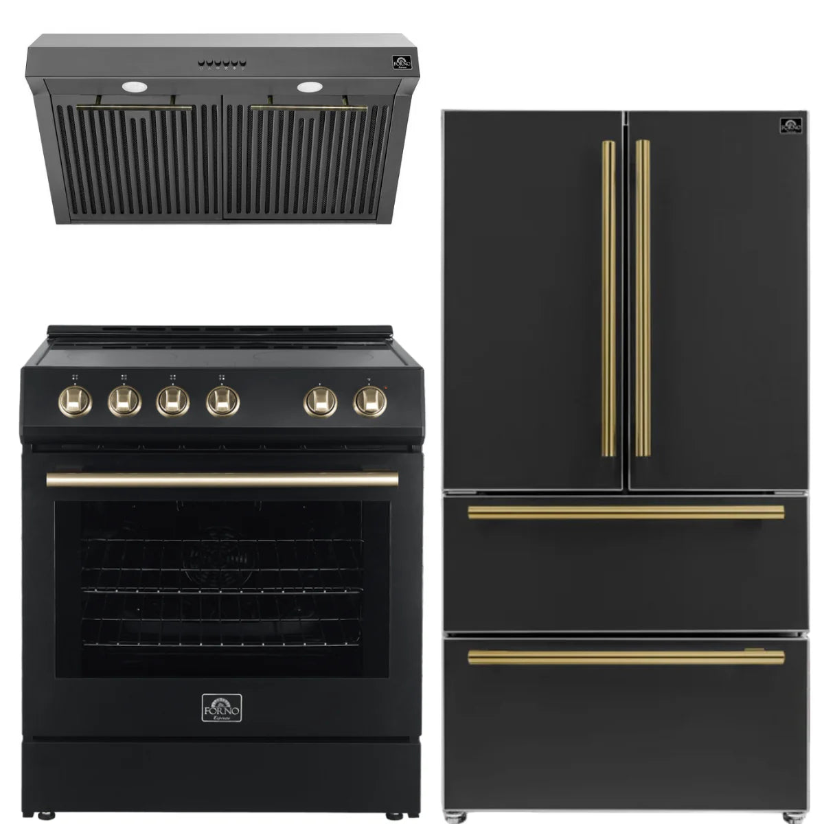 30 Electric Range, Range Hood and Refrigerator in Black M823057