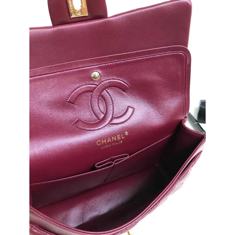 Burgundy Lambskin Leather Flap Bag T203