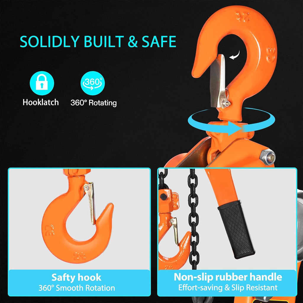 3/4 Ton Capacity 5 Feet Lever Chain Hoist with 2 Hooks J53385