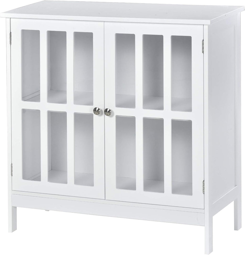 White Storage Sideboard Buffet Cabinet with 2 Transparent Doors T67815