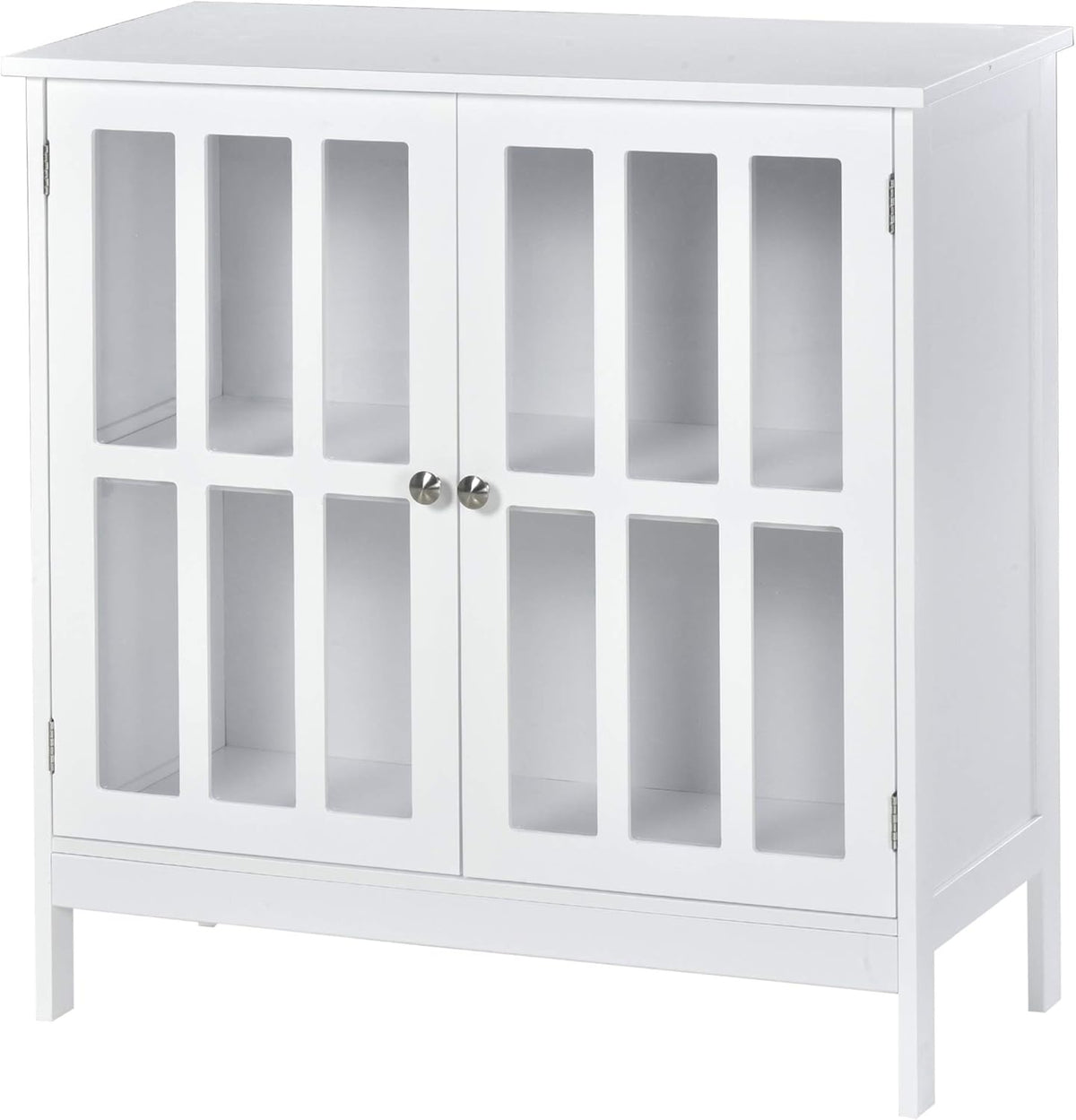 White Storage Sideboard Buffet Cabinet with 2 Transparent Doors T67815